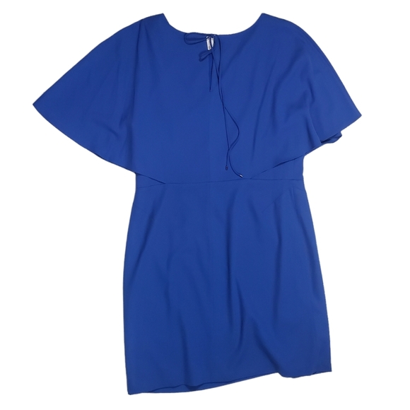 H By Halston Blue Chiffon Shift Dress Size 14 Flutter Bodice Keyhole Back Lined - Picture 4 of 15